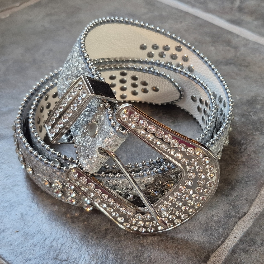 Silver Glitter Rhinestone Belt